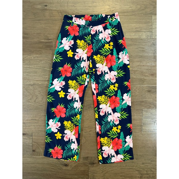 Soft Surroundings Pants - Soft‎ Surroundings Tropical Floral Wide Leg Pants Navy Blue Red PS Petite Small
